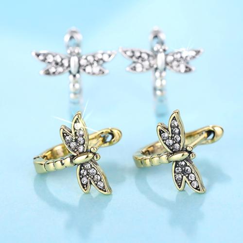 Cubic Zirconia Micro Pave Brass Earring, Dragonfly, fashion jewelry & micro pave cubic zirconia & for woman, more colors for choice, Sold By Pair