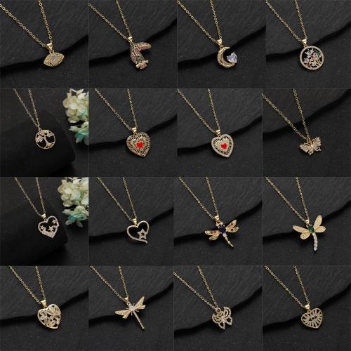 Cubic Zircon Micro Pave Brass Necklace, gold color plated, fashion jewelry & micro pave cubic zirconia & for woman, more colors for choice, nickel, lead & cadmium free, Sold By PC