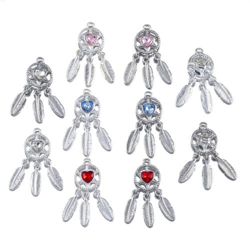 Tibetan Style Rhinestone Pendants, Dream Catcher, plated, DIY & with rhinestone, more colors for choice, nickel, lead & cadmium free, 14x35mm, Hole:Approx 2mm, Approx 100PCs/Bag, Sold By Bag