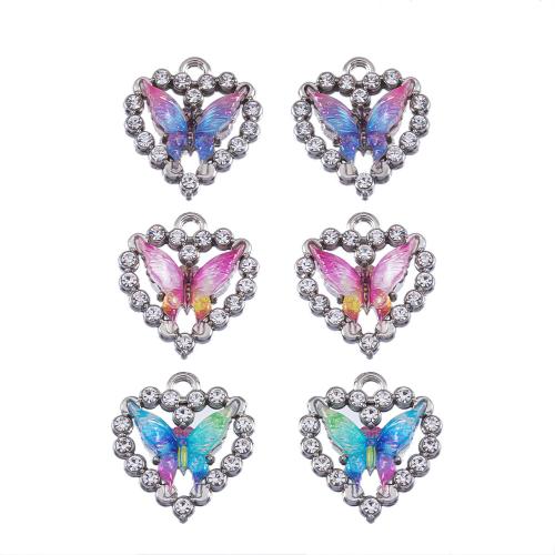 Tibetan Style Rhinestone Pendants, Heart, platinum color plated, DIY & with rhinestone, more colors for choice, nickel, lead & cadmium free, 21x22mm, Hole:Approx 3mm, Approx 100PCs/Bag, Sold By Bag