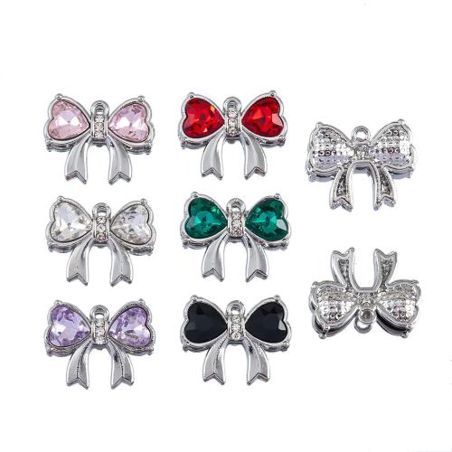 Tibetan Style Rhinestone Pendants, Bowknot, platinum color plated, DIY & with rhinestone, more colors for choice, nickel, lead & cadmium free, 17x14mm, Hole:Approx 2mm, Approx 100PCs/Bag, Sold By Bag