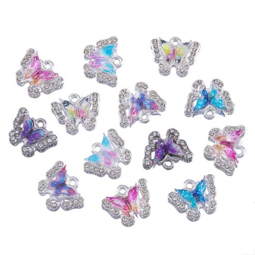 Tibetan Style Rhinestone Pendants, Butterfly, platinum color plated, DIY & with rhinestone, more colors for choice, nickel, lead & cadmium free, 17x14mm, Hole:Approx 2mm, Approx 100PCs/Bag, Sold By Bag