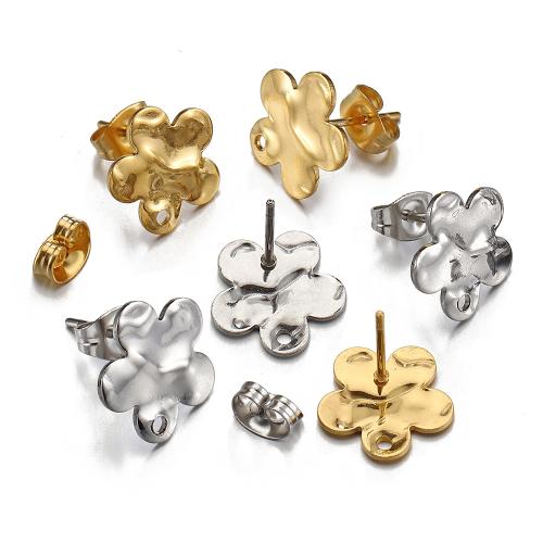 Tibetan Style Earring Findings, 304 Stainless Steel, Flower, Vacuum Ion Plating, DIY, more colors for choice, 12mm, Hole:Approx 1.5mm, Approx 100PCs/Bag, Sold By Bag