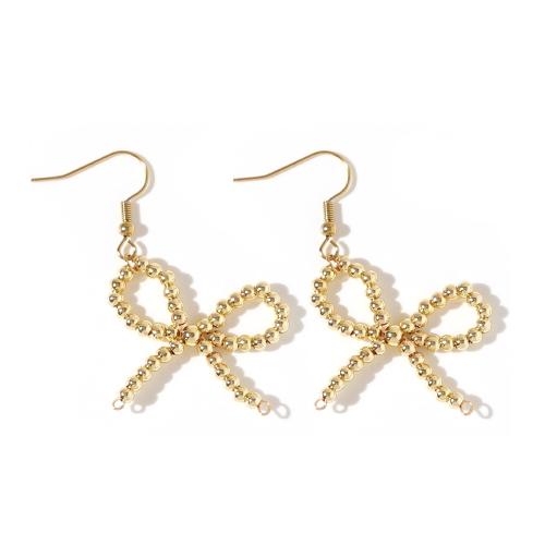 Boucles d'oreilles pendantes en laiton, avec Acier inoxydable 304, Noeud papillon, Placage de couleur d'or, bijoux de mode & pour femme, protéger l'environnement, sans nickel, plomb et cadmium, 30x30mm, Vendu par paire