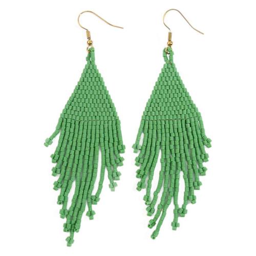 Fashion Fringe Boucles d'oreilles, Seedbead, avec Acier inoxydable 304, Placage de couleur d'or, bijoux de mode & pour femme, plus de couleurs à choisir, protéger l'environnement, sans nickel, plomb et cadmium, 32x105mm, Vendu par paire