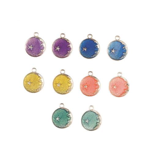 Zinc Alloy émail Pendants, alliage de zinc, Rond, Placage de couleur d'or, DIY, plus de couleurs à choisir, 100PC/sac, Vendu par sac