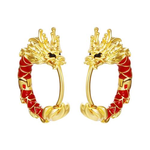 Pendientes de Palanca Hacia Atrás en Latón, metal, Dragón, chapado en color dorado, Joyería & esmalte, dorado, libre de níquel, plomo & cadmio, 20x16mm, Vendido por Par