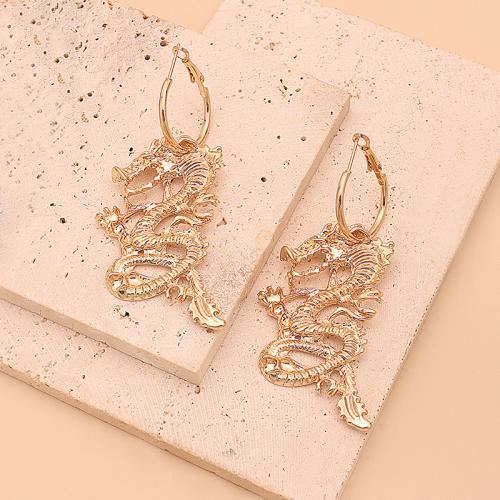 Tibetan Style Drop Earrings, Dragon, gold color plated, fashion jewelry, golden, nickel, lead & cadmium free, 30x85mm, Sold By Pair