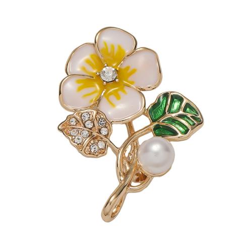 Tibetan Style Brooches, with Plastic Pearl, Flower, plated, fashion jewelry & enamel & with rhinestone, more colors for choice, nickel, lead & cadmium free, 37x26mm, Sold By PC