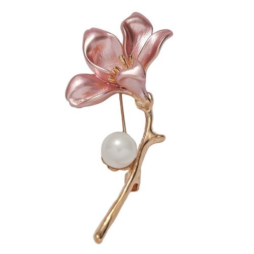 Tibetan Style Brooches, with Plastic Pearl, Flower, plated, fashion jewelry & enamel, more colors for choice, nickel, lead & cadmium free, 56x27mm, Sold By PC