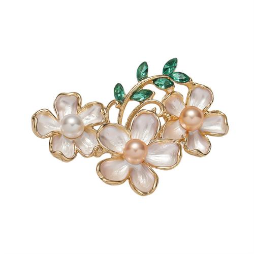 Tibetan Style Brooches, with Plastic Pearl, Flower, plated, fashion jewelry & enamel & with rhinestone, more colors for choice, nickel, lead & cadmium free, 35x41mm, Sold By PC