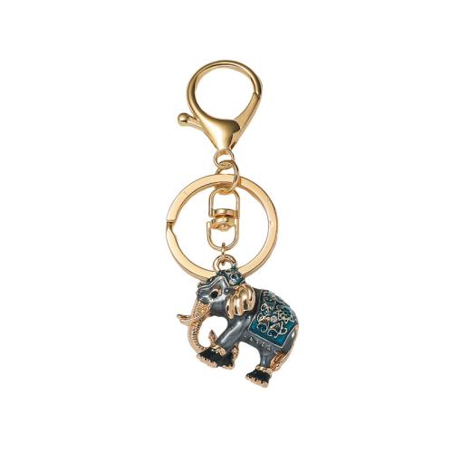 Tibetan Style Key Clasp, Elephant, gold color plated, fashion jewelry & enamel, blue, nickel, lead & cadmium free, Sold By PC