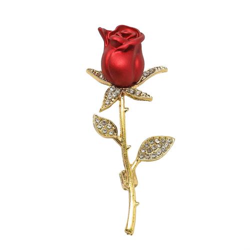 Tibetan Style Brooches, Rose, plated, fashion jewelry & enamel & with rhinestone, more colors for choice, nickel, lead & cadmium free, 62x24mm, Sold By PC