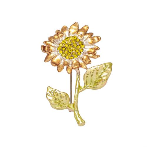 Tibetan Style Brooches, Sunflower, plated, fashion jewelry & enamel & with rhinestone, more colors for choice, nickel, lead & cadmium free, 55x35mm, Sold By PC