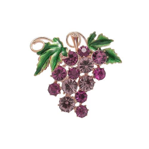 Broches en alliage de zinc, raisin, Placage, bijoux de mode & émail & avec strass, violet, protéger l'environnement, sans nickel, plomb et cadmium, 45x46mm, Vendu par PC