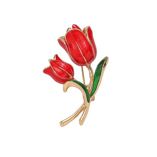 Tibetan Style Brooches, Flower, gold color plated, fashion jewelry & enamel, red, nickel, lead & cadmium free, 43x27mm, Sold By PC