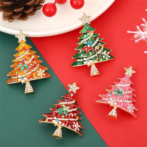 Tibetan Style Brooches, Christmas Tree, plated, fashion jewelry & enamel & with rhinestone, more colors for choice, nickel, lead & cadmium free, 65x47mm, Sold By PC