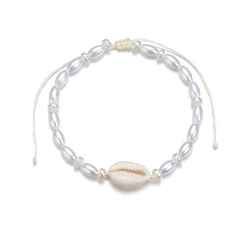 Fashion Jewelry Anklet, Plastic Pearl, with Shell, white, Sold By PC