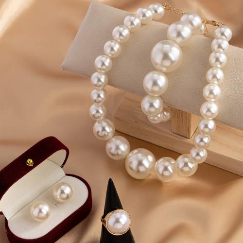 Tibetan Style Jewelry Sets, Stud Earring & finger ring & bracelet & necklace, with Plastic Pearl, plated, for woman, gold, Sold By Set