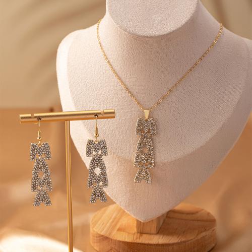 Tibetan Style Jewelry Sets, earring & necklace, plated, micro pave cubic zirconia & for woman, gold, Sold By Set