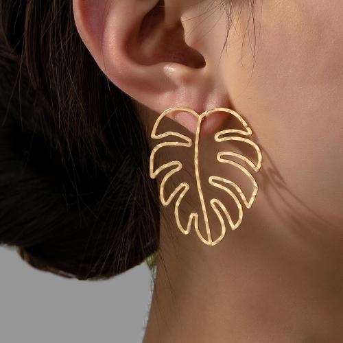 Øremærkning af zinklegeret stud, Zinc Alloy, Leaf, forgyldt, for kvinde, guld, Solgt af par