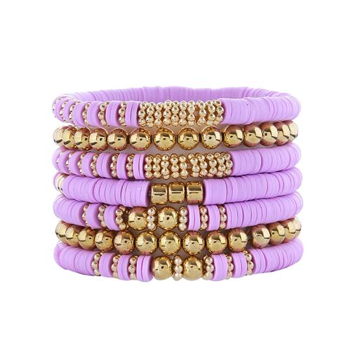 Bracelets de la BCC, argile de polymère, avec plastique revêtu de cuivre, fait à la main, quantité différente pour le choix & Style bohème & pour femme, plus de couleurs à choisir, Longueur:Environ 16 cm, Vendu par fixé