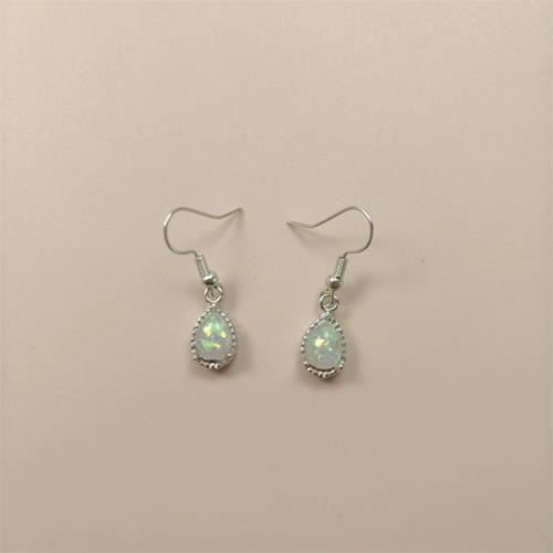 Tibetan Style Drop Earrings, with Gemstone, plated, for woman, platinum color, 34x9mm, Sold By Pair