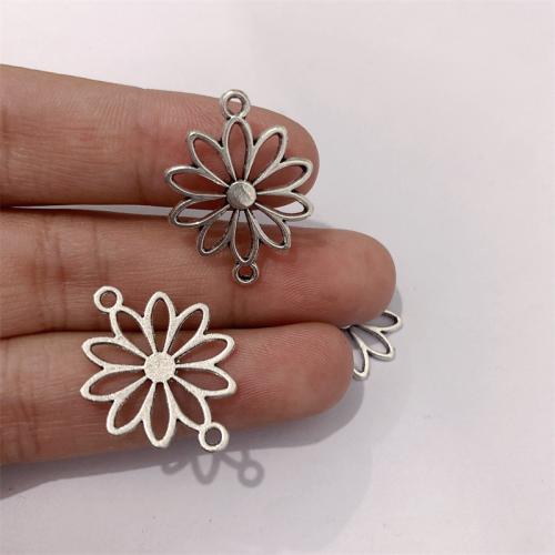 Fleur Tibetan Style connecteur, alliage de zinc, Plaqué de couleur d'argent, DIY & boucle de 1/1, 18x25mm, 100PC/sac, Vendu par sac