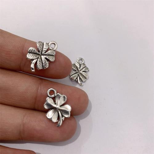 Tibetan Style Clover Pendant, Four Leaf Clover, antique silver color plated, DIY, 11x17mm, 100PCs/Bag, Sold By Bag