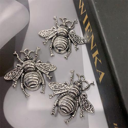 Pendentifs animaux en alliage de zinc, abeille, Plaqué de couleur d'argent, DIY, 40x38mm, 100PC/sac, Vendu par sac