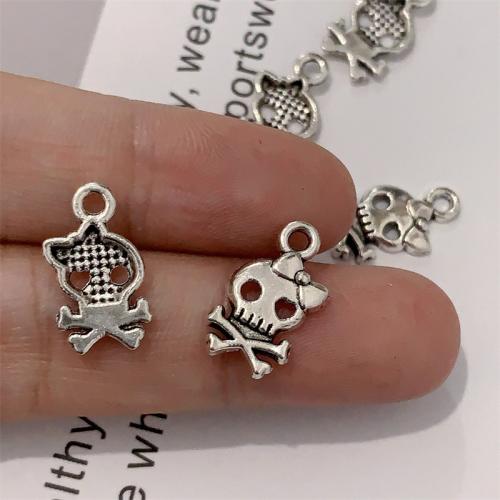 Tibetan Style Skull Pendants, antique silver color plated, DIY, 10x16mm, 100PCs/Bag, Sold By Bag