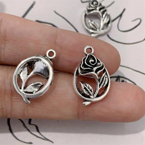 Tibetan Style Flower Pendants, Rose, antique silver color plated, DIY, 13x19mm, 100PCs/Bag, Sold By Bag