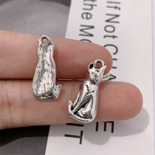 Tibetan Style Animal Pendants, Cat, antique silver color plated, DIY, 10x22mm, 100PCs/Bag, Sold By Bag