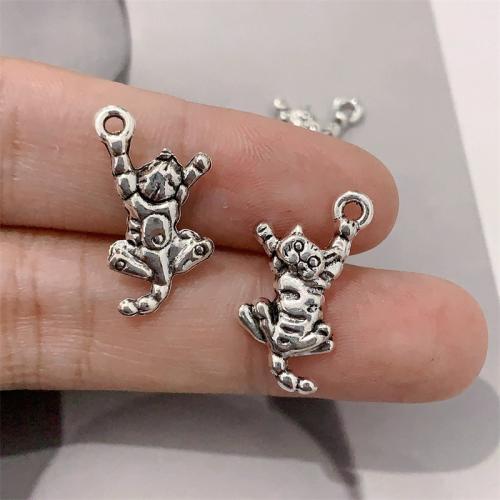 Tibetan Style Animal Pendants, Cat, antique silver color plated, DIY, 11x21mm, 100PCs/Bag, Sold By Bag