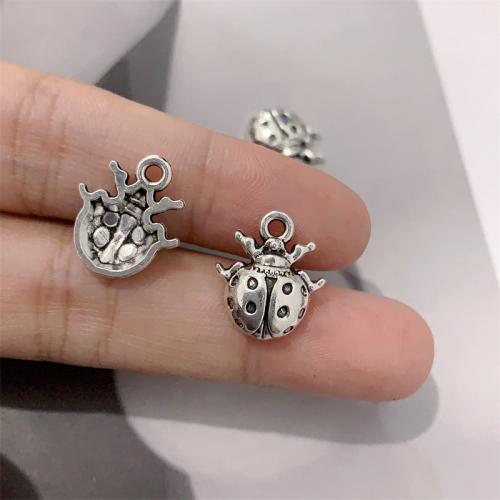 Tibetan Style Animal Pendants, Ladybug, antique silver color plated, DIY, 14x16mm, 100PCs/Bag, Sold By Bag