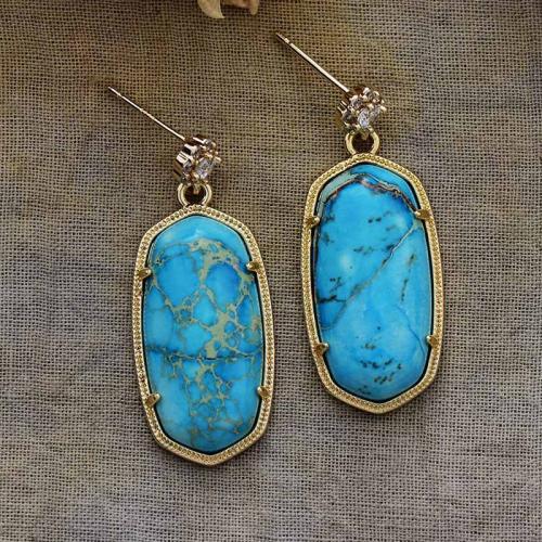 Impression Jasper Drop Earring, with Brass, Geometrical Pattern, Bohemian style & for woman & with rhinestone, more colors for choice, earring length 40-60mm, Sold By Pair