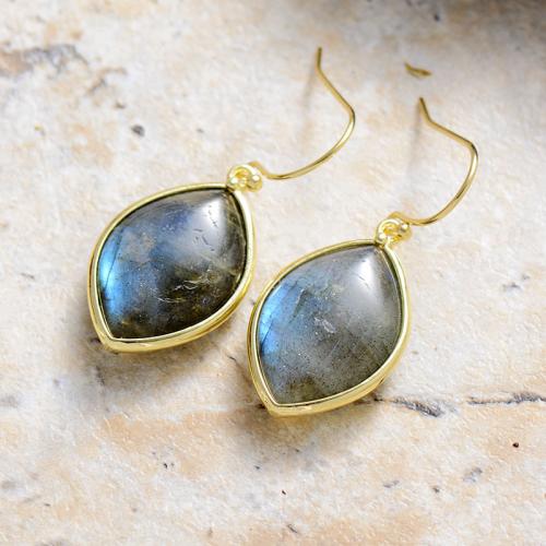 Labradorite Drop Earring, with Brass, Teardrop, Bohemian style & for woman, more colors for choice, 12x65mm, Sold By Pair