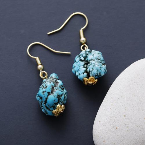 turquoise Drop Earring, with Brass, Bohemian style & for woman, more colors for choice, 18x35mm, Sold By Pair