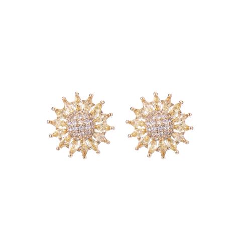 Cubic Zirconia Micro Pave Brass Earring, 18K gold plated, fashion jewelry & micro pave cubic zirconia & for woman, golden, 15mm, Sold By Pair