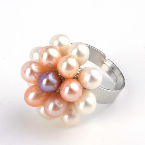 Freshwater Pearl Finger Ring, with Brass, fashion jewelry & for woman, more colors for choice, Pearl size 5-5.5mm, Sold By PC