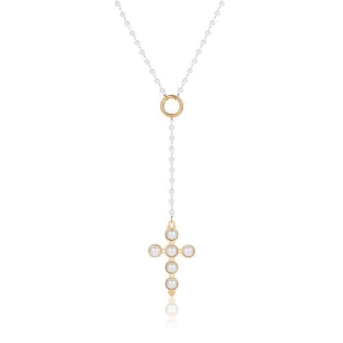 Collier de bijoux en acier inoxydable, Acier inoxydable 304, avec perle de plastique, avec 7cm chaînes de rallonge, Plaqué or 18K, bijoux de mode & pour femme, doré, Longueur:Environ 42 cm, Vendu par PC