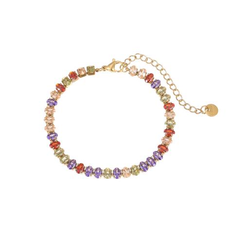 Pulsera de Acero Inoxidable, acero inoxidable 304, con 6cm extender cadena, 18K chapado en oro, Joyería & micro arcilla de zirconia cúbica & para mujer, más colores para la opción, longitud:aproximado 17 cm, Vendido por UD