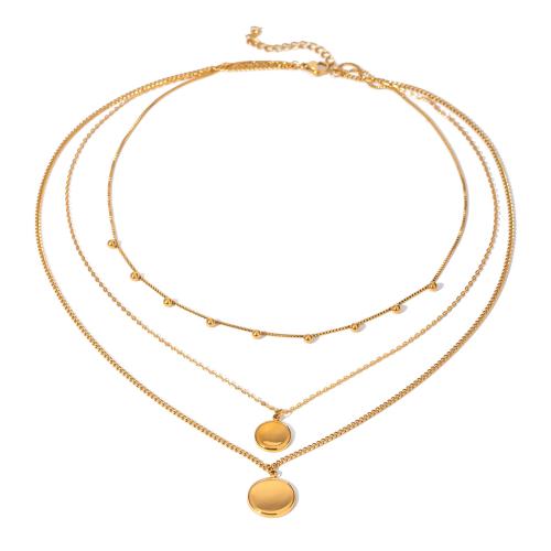 Collier de bijoux en acier inoxydable, Acier inoxydable 304, avec 5cm chaînes de rallonge, trois couches & bijoux de mode & pour femme, doré, Longueur:Environ 40 cm, Environ 45 cm, Environ 50 cm, Vendu par PC