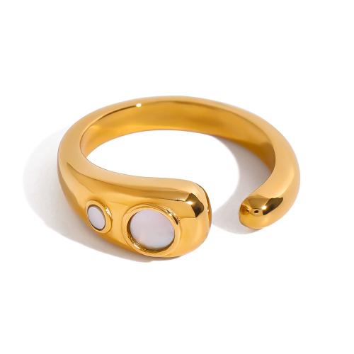 Stainless Steel Finger Ring, 304 Stainless Steel, with Shell, fashion jewelry & for woman, golden, Sold By PC