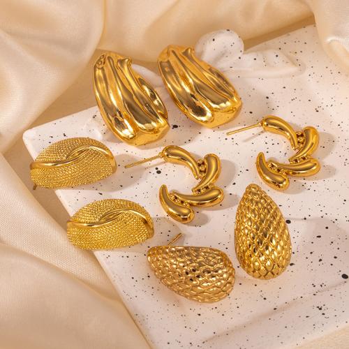 Pendiente de acero de titanio, Partículas de acero, Joyería & diferentes estilos para la opción & para mujer, dorado, Vendido por Par