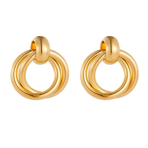 Stainless Steel Stud Earrings, 304 Stainless Steel, fashion jewelry & for woman, golden, 15mm, Sold By Pair