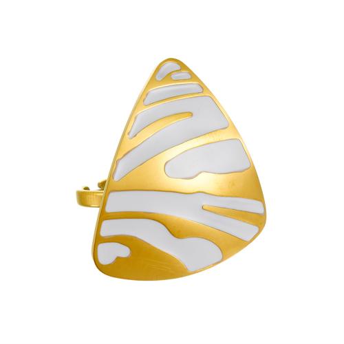 Stainless Steel Finger Ring, 304 Stainless Steel, Triangle, fashion jewelry & for woman & enamel, golden, 25x30mm, Sold By PC