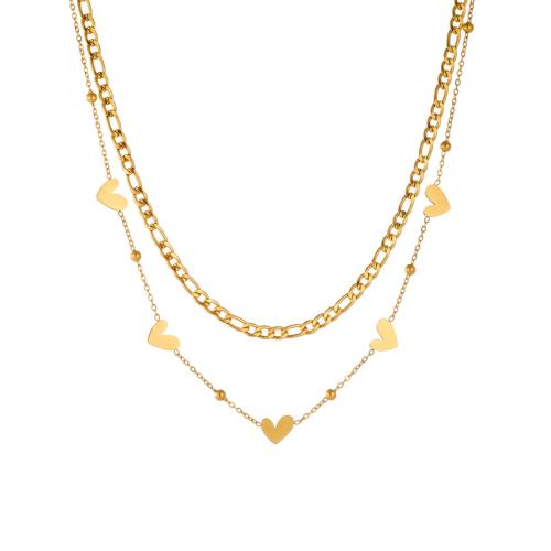 Collier de bijoux en acier inoxydable, Acier inoxydable 304, avec 6cm chaînes de rallonge, coeur, Double couche & bijoux de mode & pour femme, doré, Vendu par Environ 40 cm, Environ 44.5 cm brin