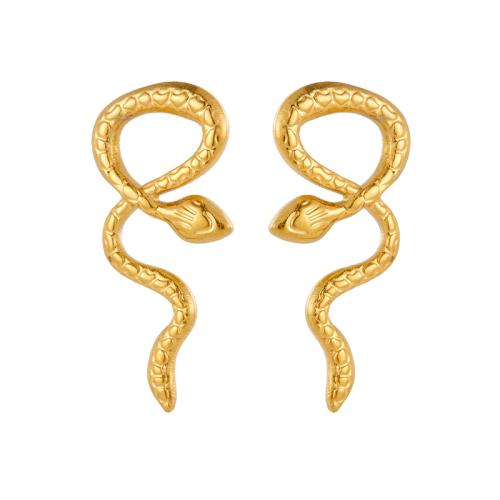 Boucle d'oreille de gaujon en acier inoxydable, Acier inoxydable 304, serpent, bijoux de mode & pour femme, doré, 30mm, Vendu par paire