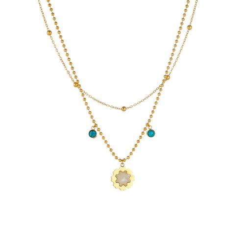 Collier de bijoux en acier inoxydable, Acier inoxydable 304, avec turquoise, avec 5cm chaînes de rallonge, Double couche & bijoux de mode & pour femme, doré, Vendu par Environ 40 cm, Environ 44 cm brin